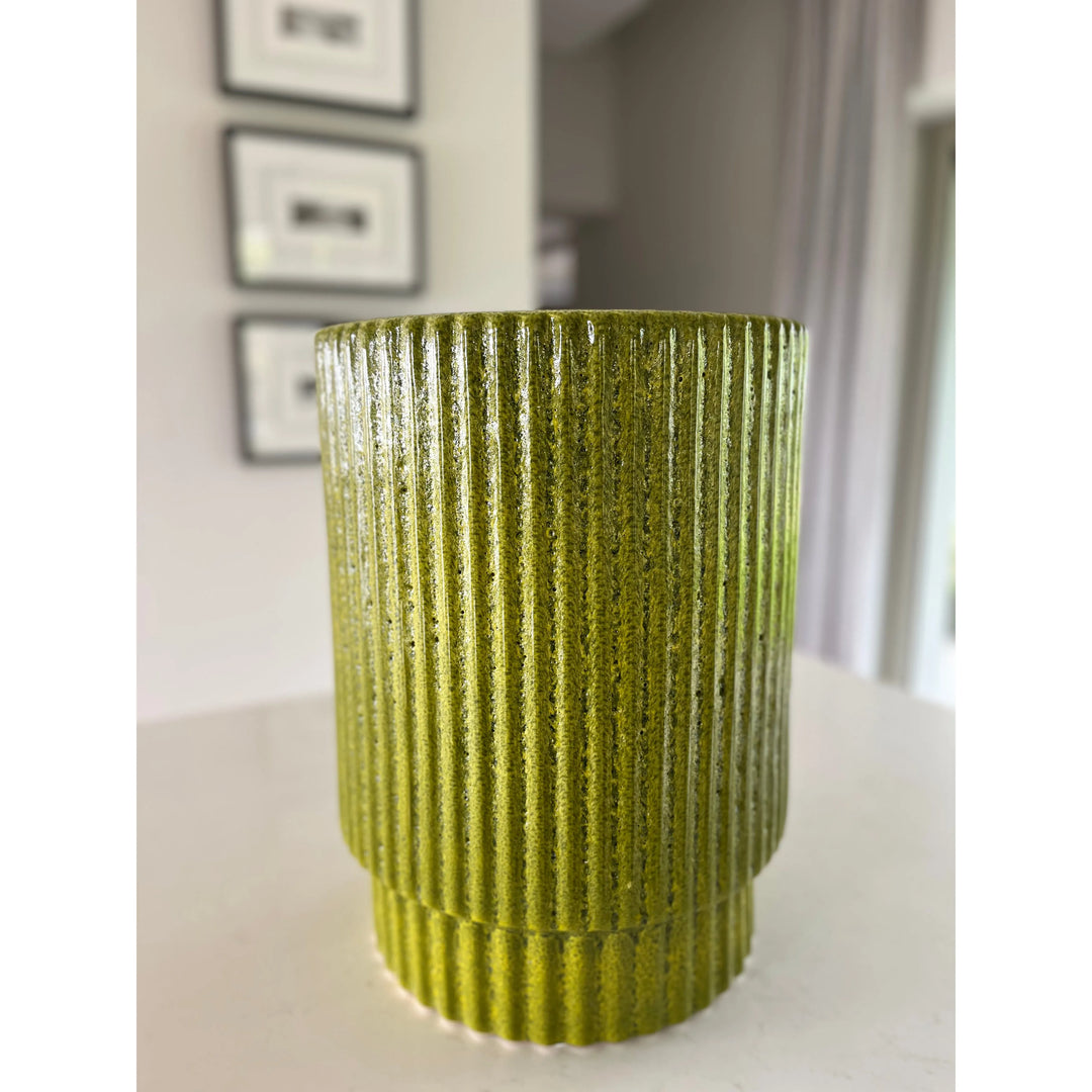 Stool Ceramic Ribbed Chartreuse Green