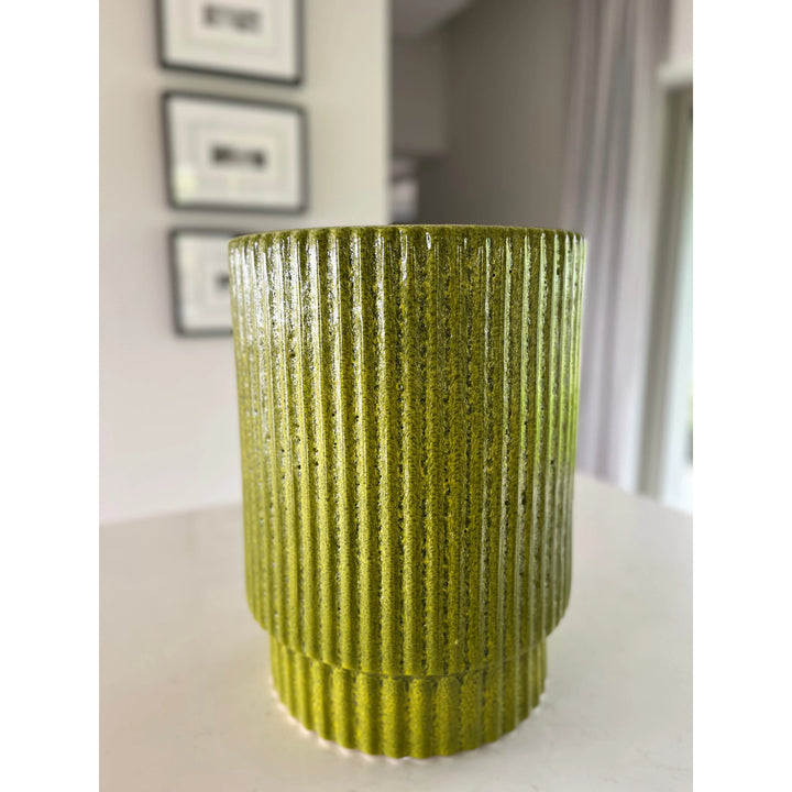 Stool Ceramic Ribbed Chartreuse Green