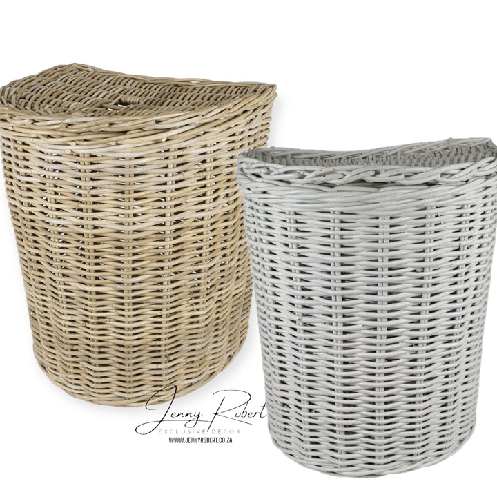 Rattan Thick Half Round Laundry Basket Grey