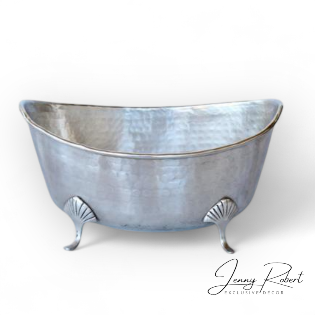 Oval Pewter Boat Bowl on Legs Silver (MED)