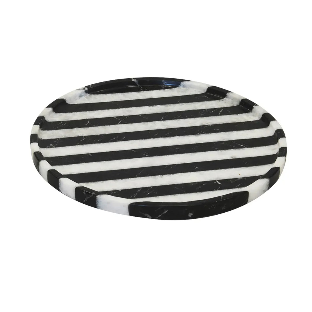 Tray Round Marble Harlequin Black and White (MED)