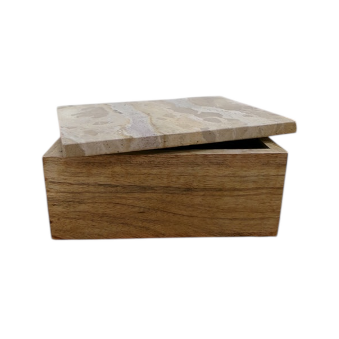Marble and Wood Leo Box with Lid Neutrals