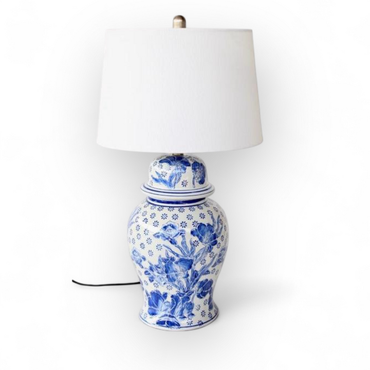 Lamp - Blue and White Floral with Shade (68cm)