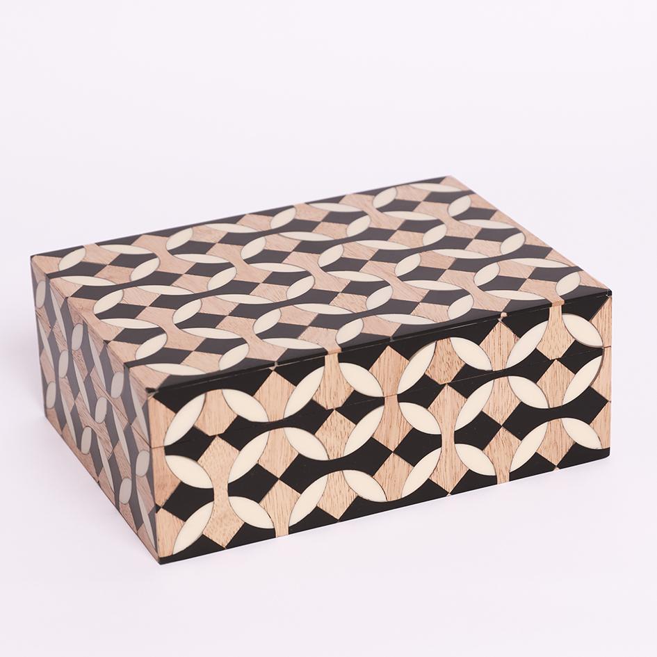 Box Mango Wood and Resin with Geometric Pattern