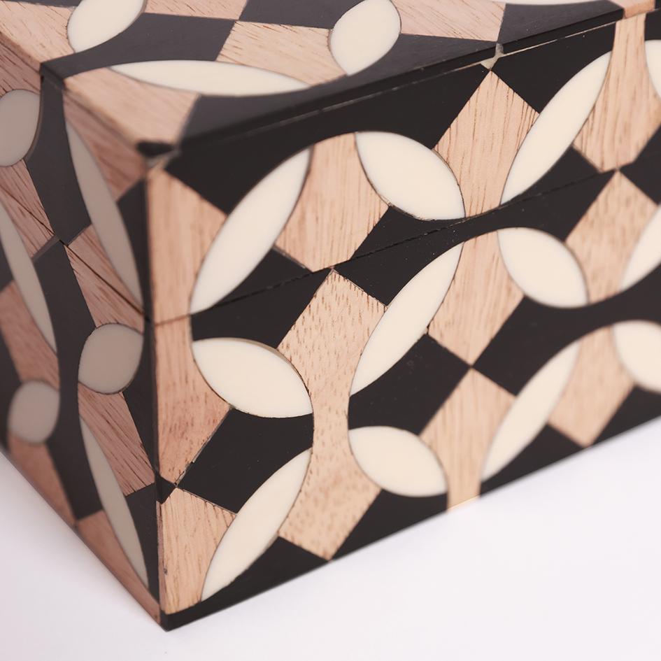 Box Mango Wood and Resin with Geometric Pattern