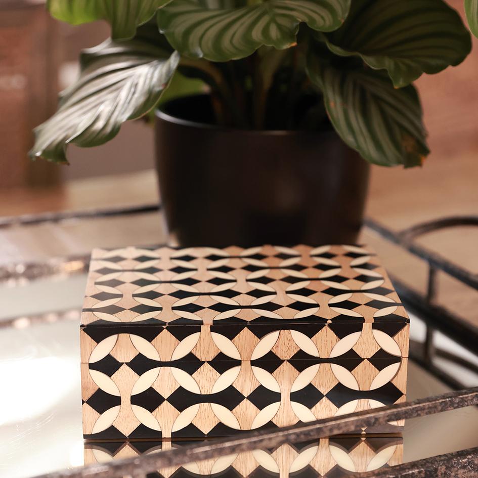 Box Mango Wood and Resin with Geometric Pattern