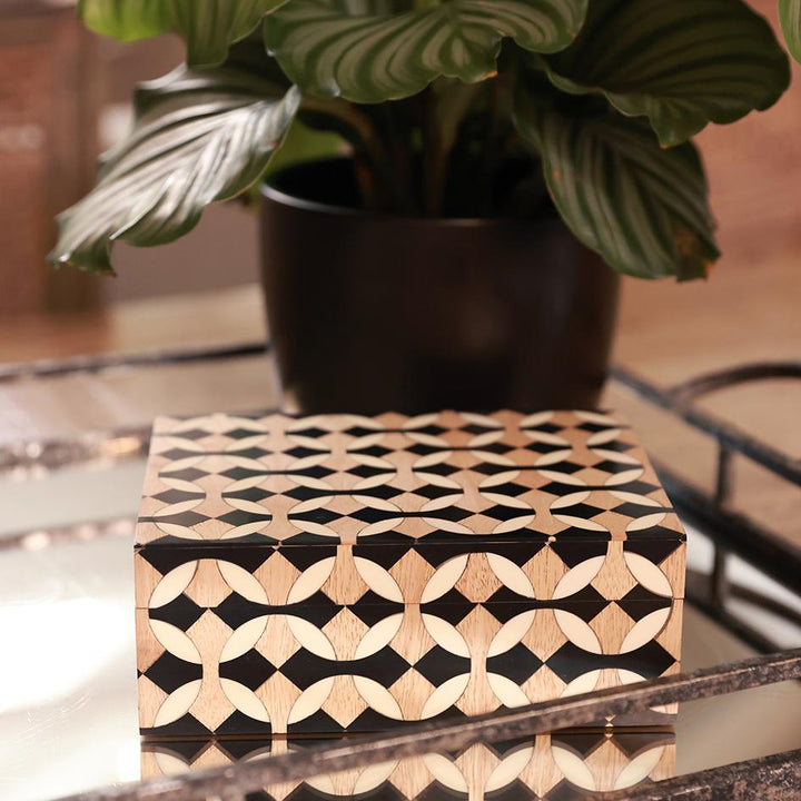 Box Mango Wood and Resin with Geometric Pattern