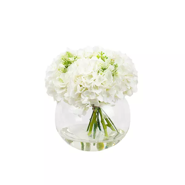 Faux Hydrangea  Arrangement in Glass Vase