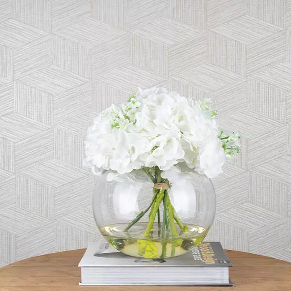 Faux Hydrangea  Arrangement in Glass Vase