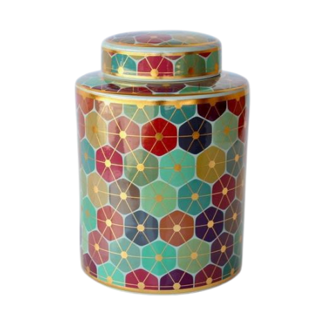 Jar with Lid Multi Colour Geometric