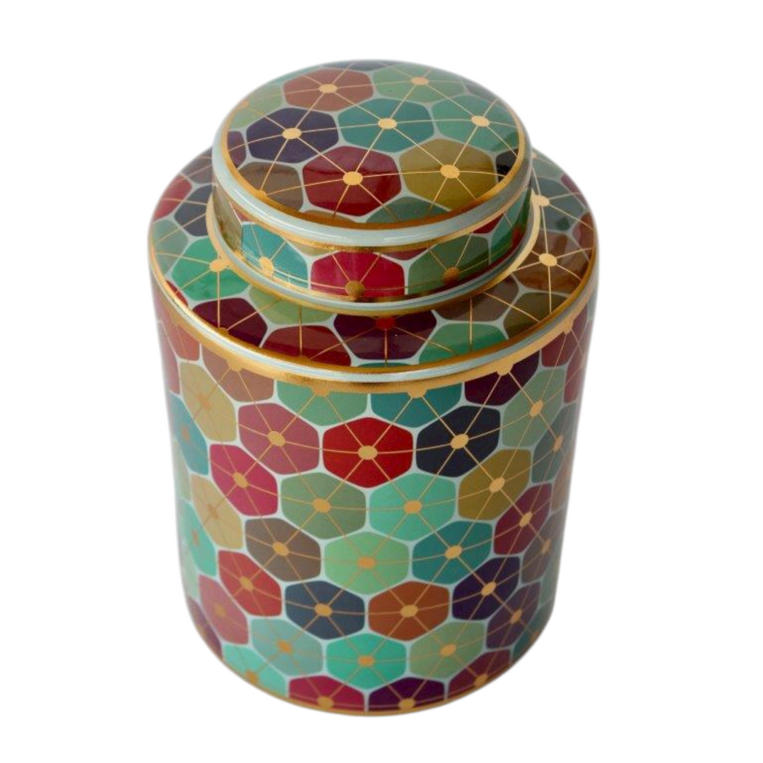 Jar with Lid Multi Colour Geometric