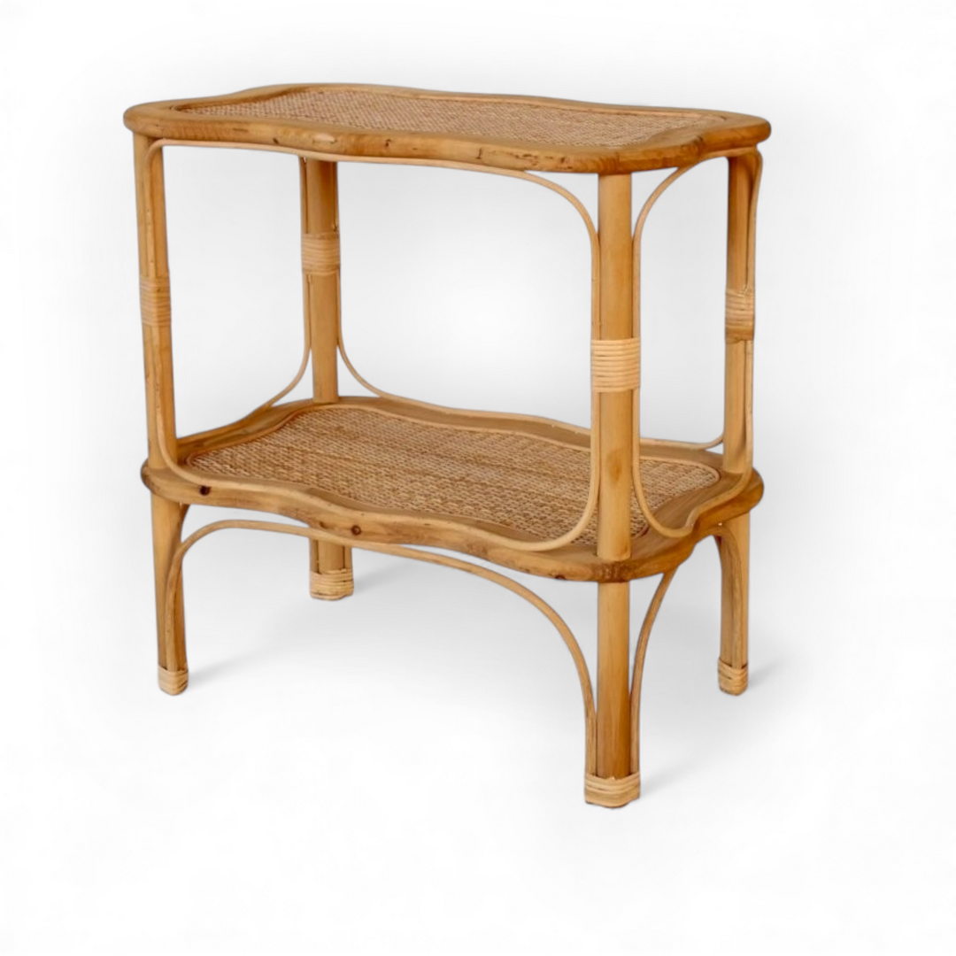 Rattan Scallop Side Table With Shelf