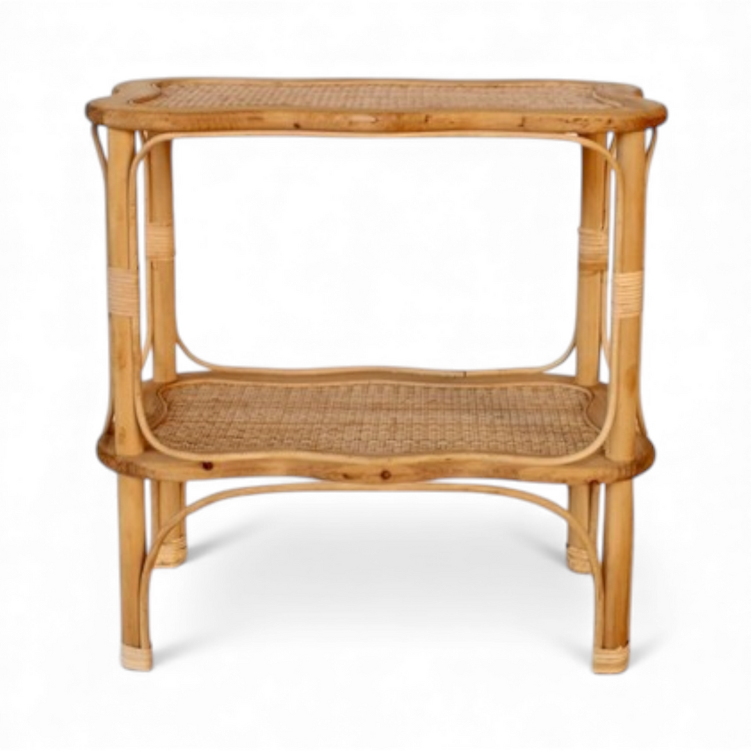Rattan Scallop Side Table With Shelf