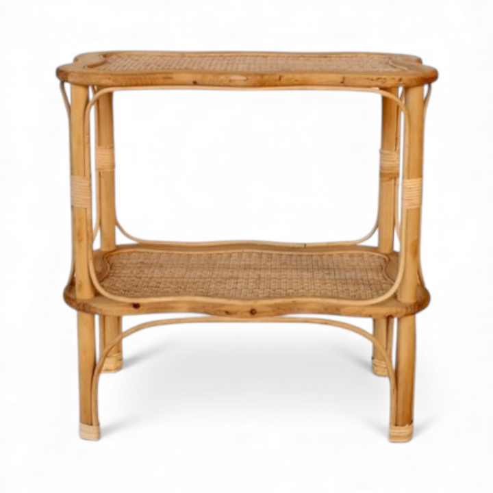 Rattan Scallop Side Table With Shelf