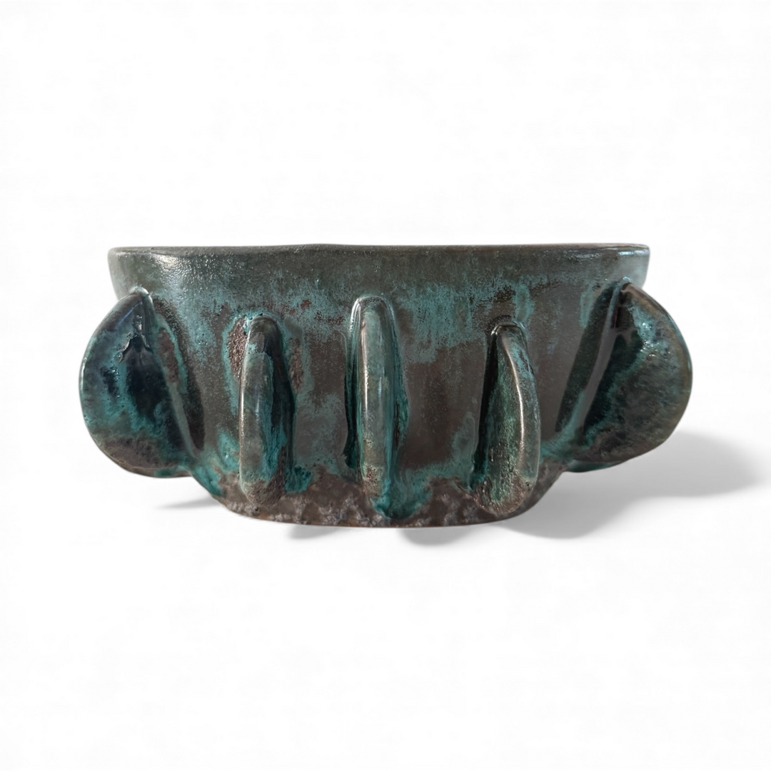 Ceramic Finned Bowl Deep Teal