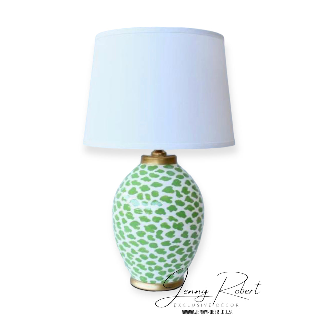 Lamp Ceramic Patterned Green and White with Shade (60cm)