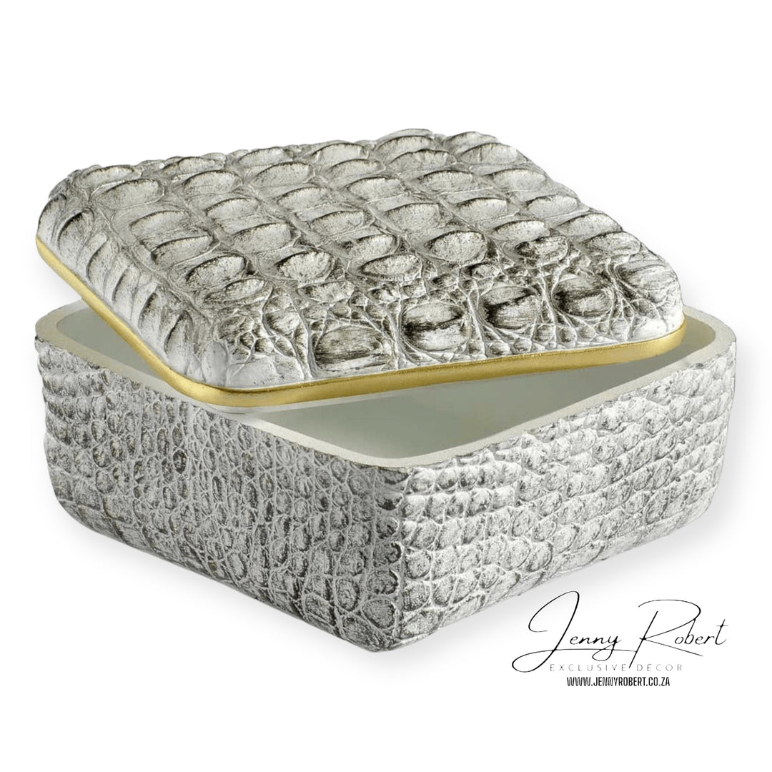 Crocodile Patterned White Decorative Box