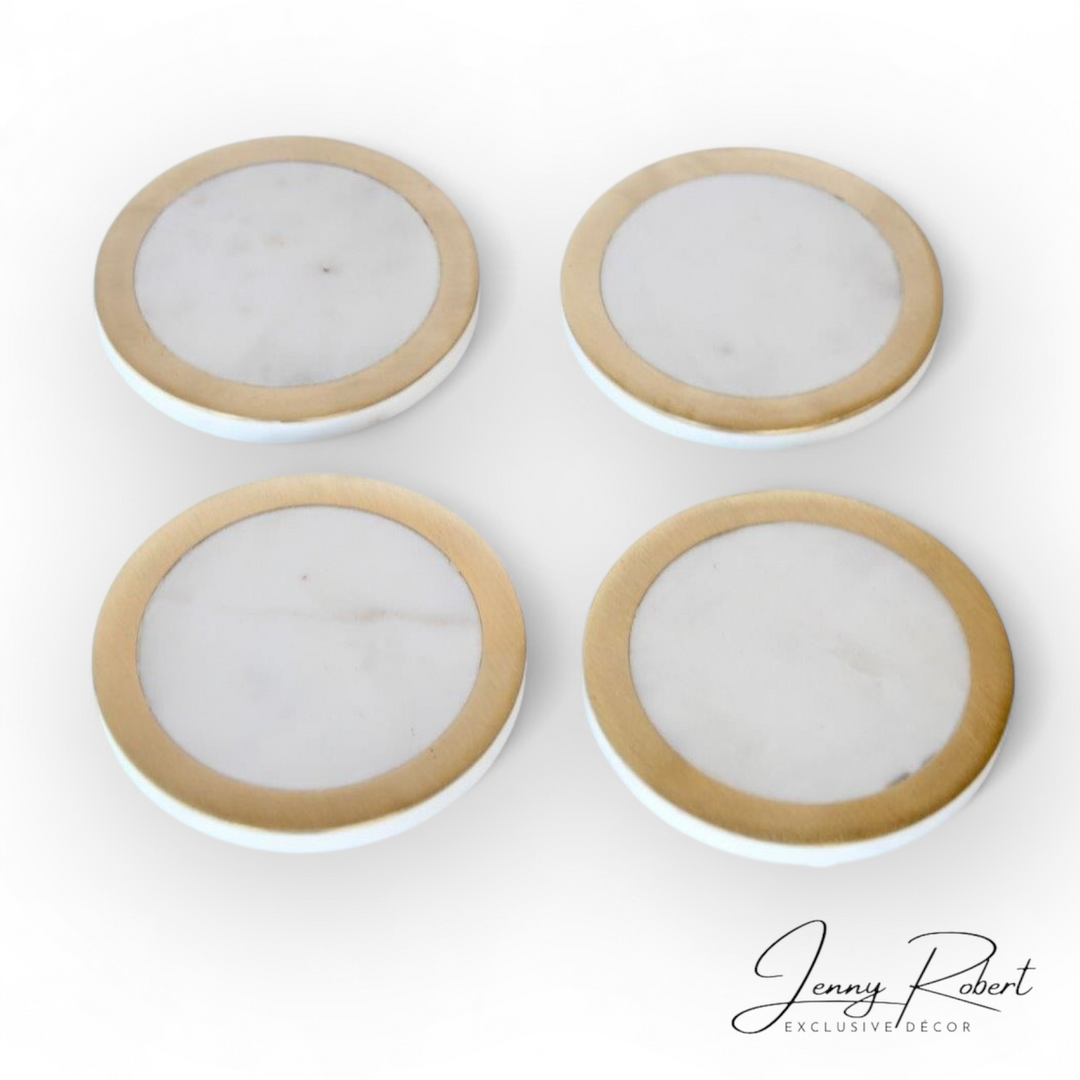 Coasters White Marble with Brass S/4