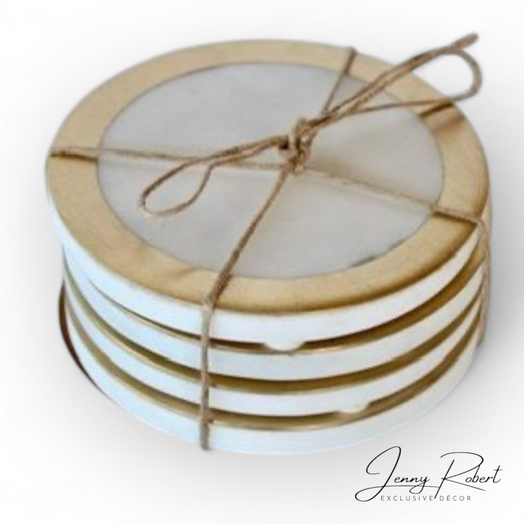 Coasters White Marble with Brass S/4