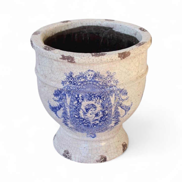 Distressed Planter Blue and White