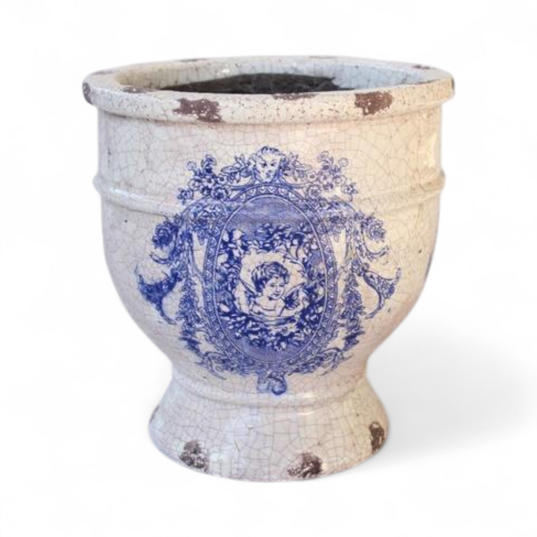 Distressed Planter Blue and White
