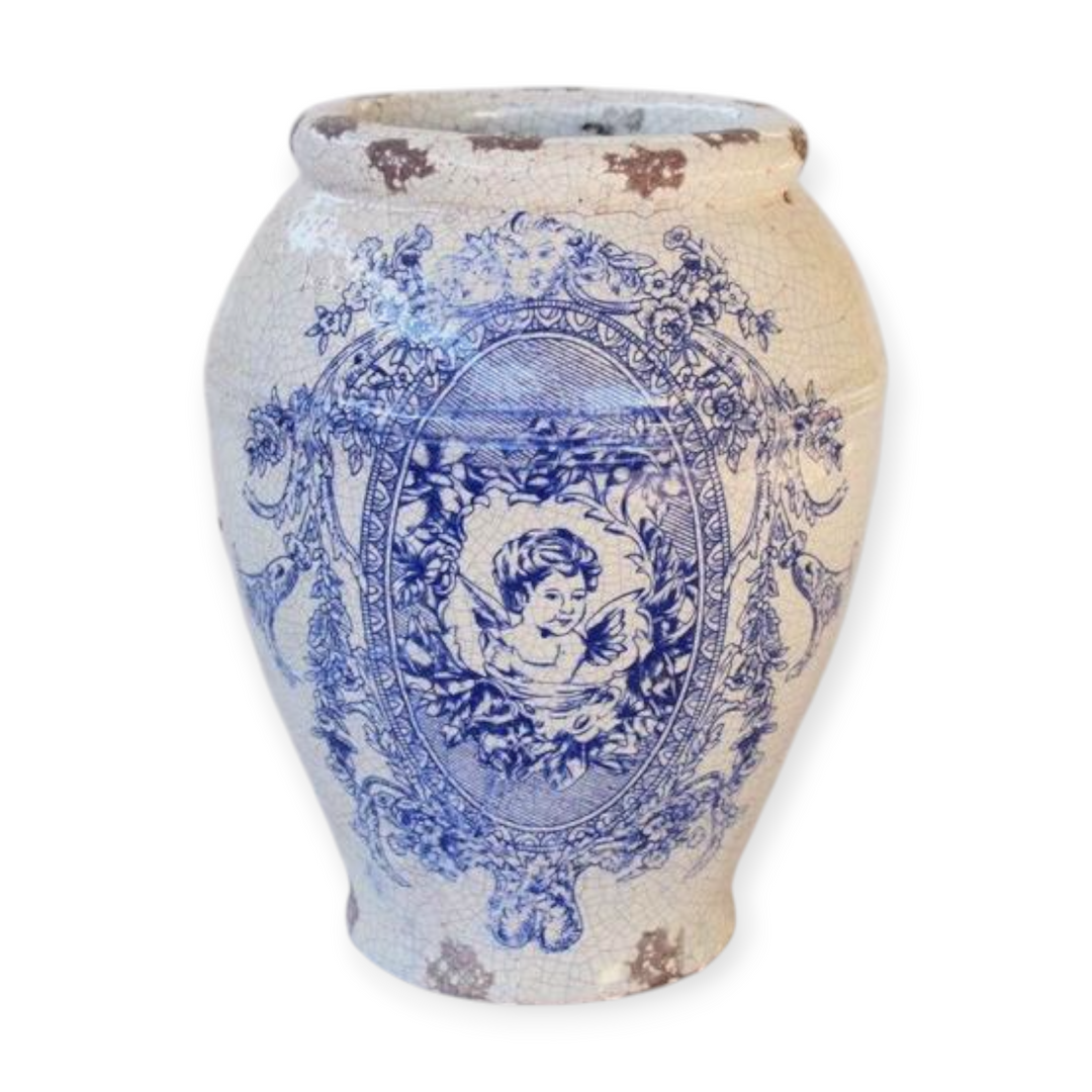 Distressed Planter Blue and White