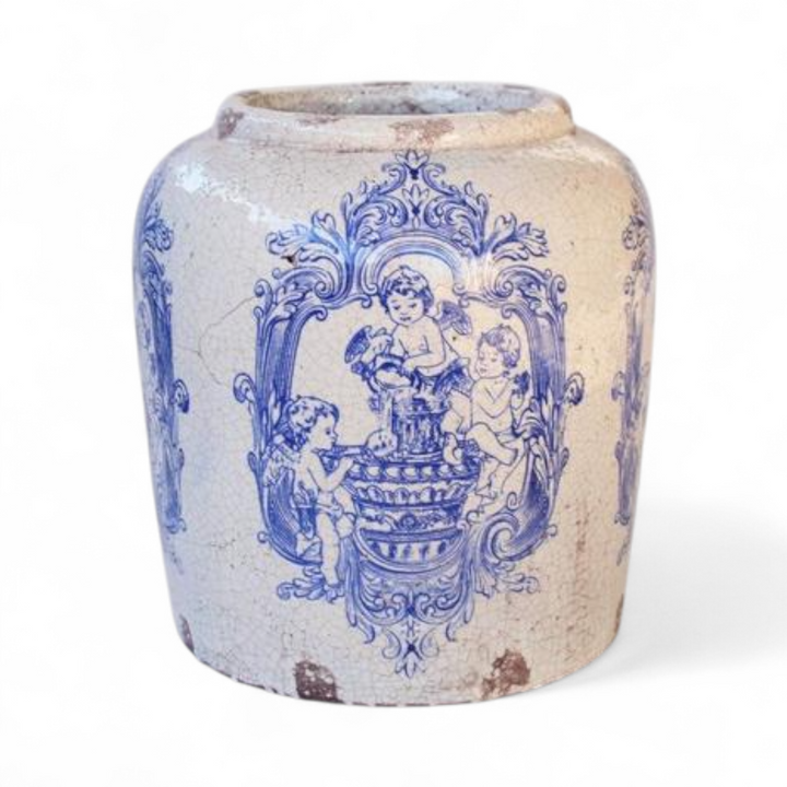 Distressed Angel Planter in Blue and White