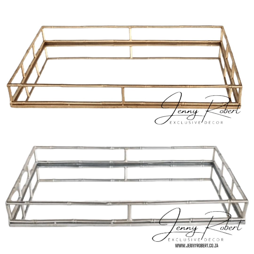 Tray Mirrored Gold or Silver Bamboo Like 70cm (XL)