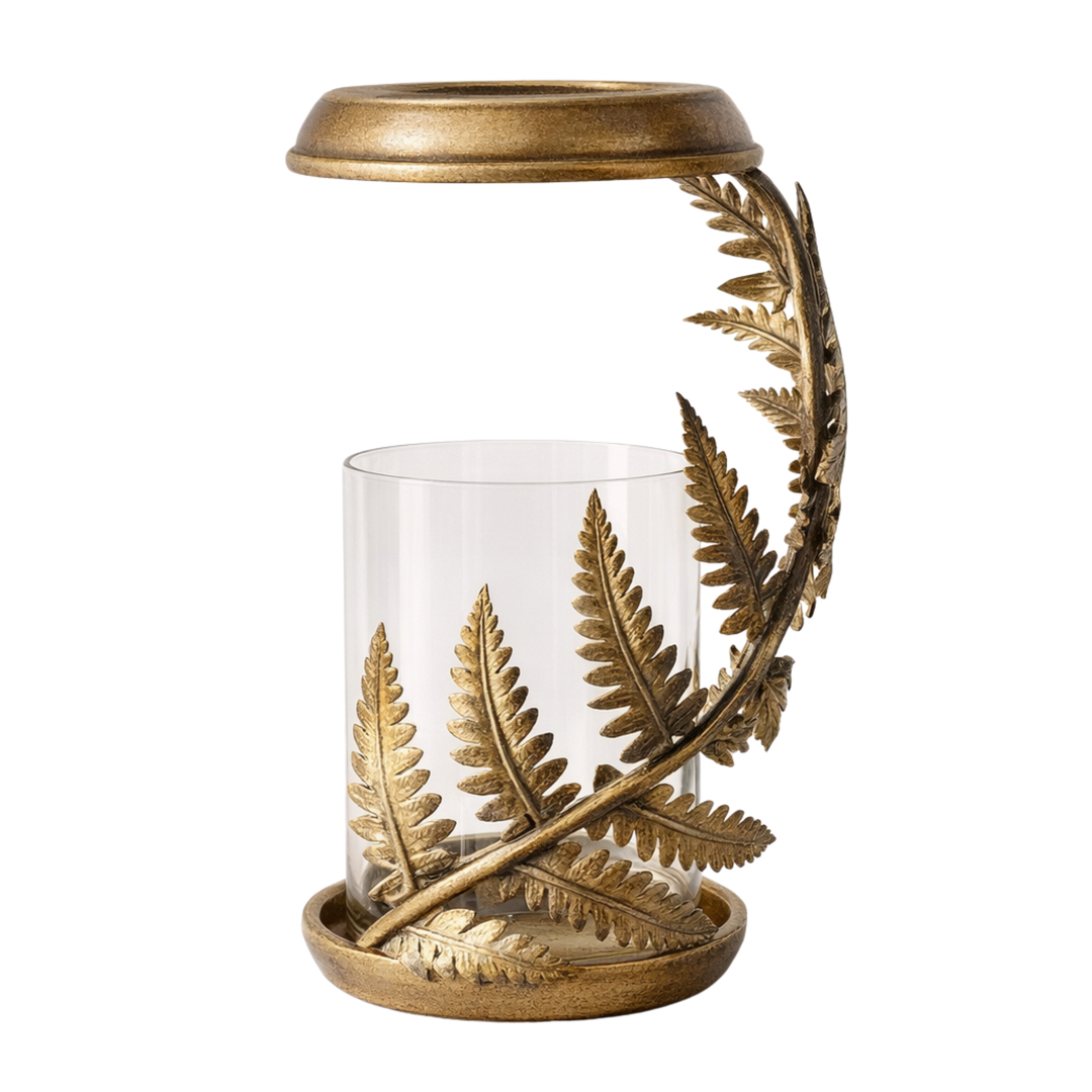 Gold Metal Fern Candle Holder