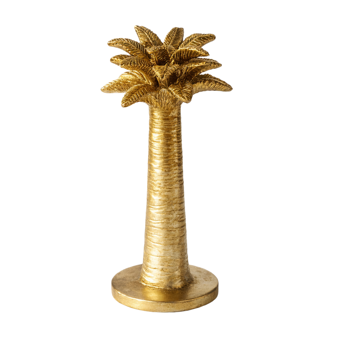 Gold Palm Tall Candle Holder