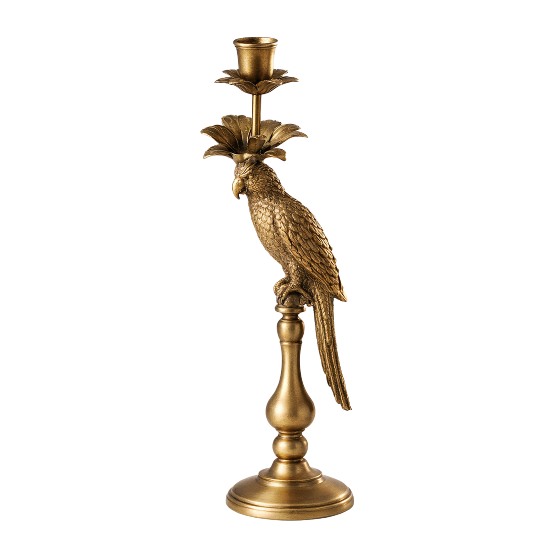 Gold Metal Parrot Candle Holder