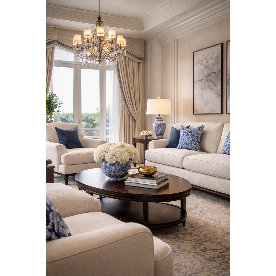 Lamp - Blue and White Floral with Shade (68cm)