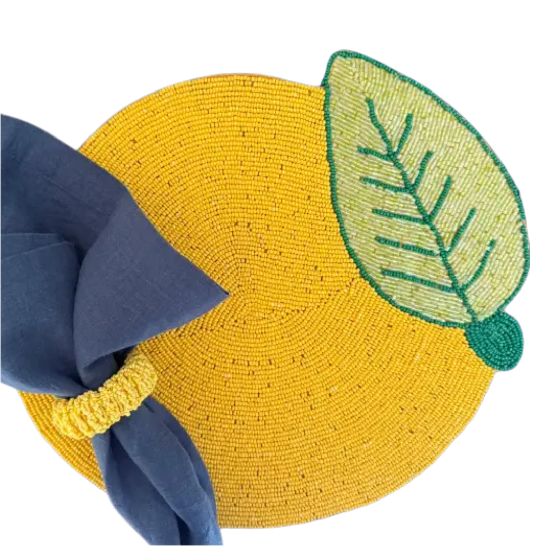Beaded Yellow Lemon Placemats Set of 4