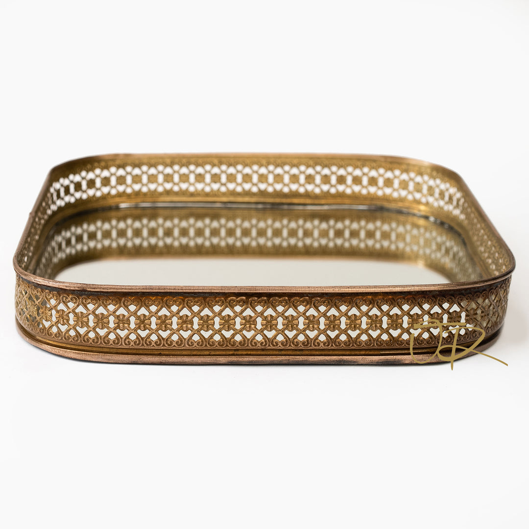 Brass detailed mirror tray