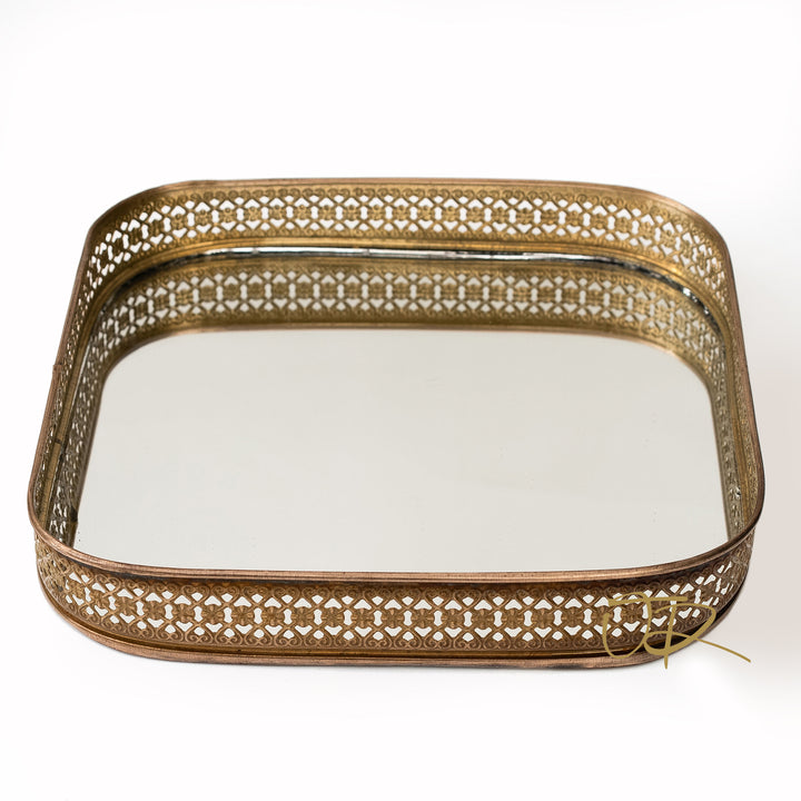 Brass detailed mirror tray