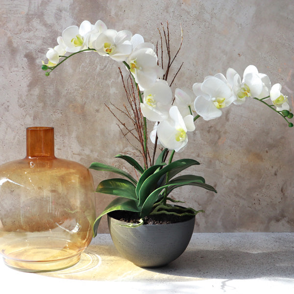 Faux White Phalaenopsis Orchid and Twigs - 56cm (H)