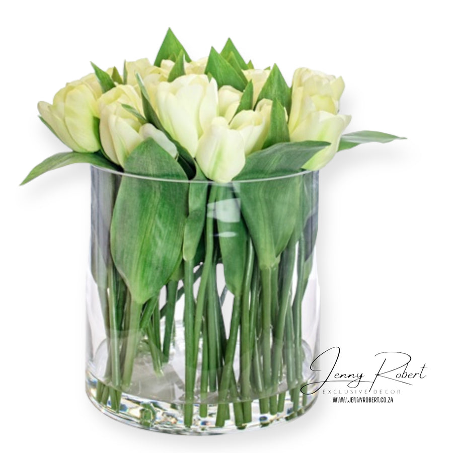 Faux White / Lime Tulip Arrangement White (37cm)