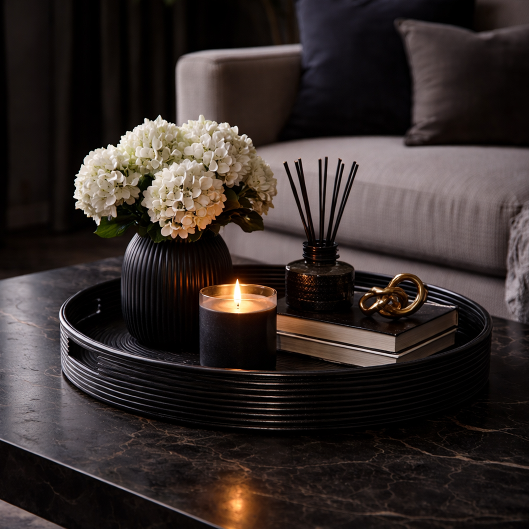 Tray - Ralph Black Rattan Round Tray