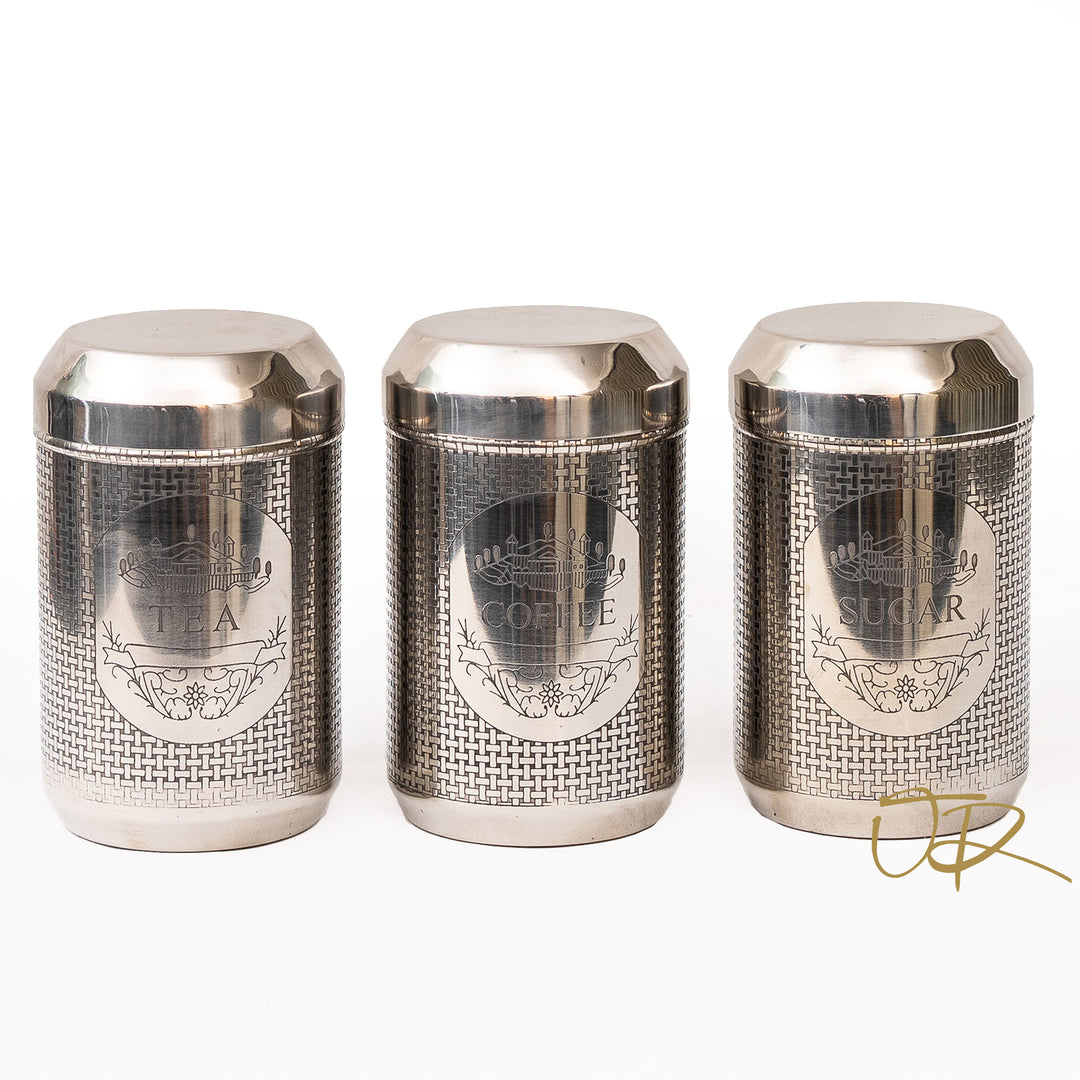 Brass Storage Canister Trio, Tea, Coffee & Sugar