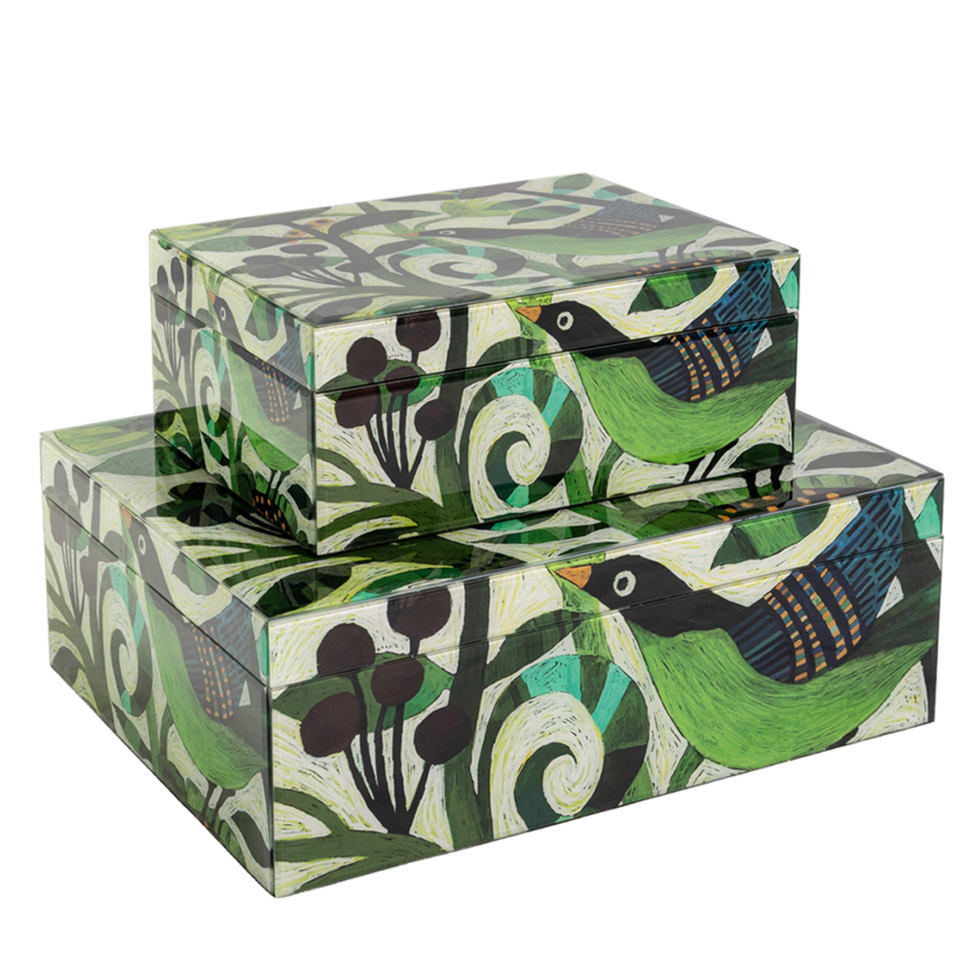 Decorative Box - Glass Box Green Bird Song