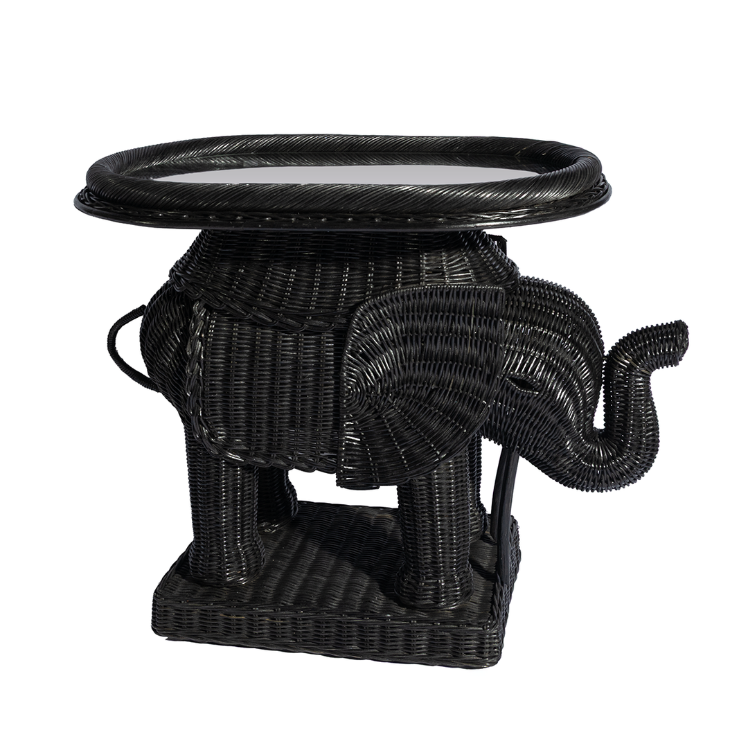 Black Rattan Elephant Side Table