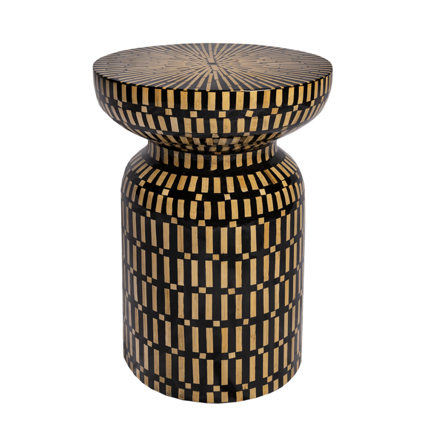 Black & Natural Bamboo Inlay Side Tables/Stool