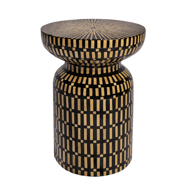 Black & Natural Bamboo Inlay Side Tables/Stool