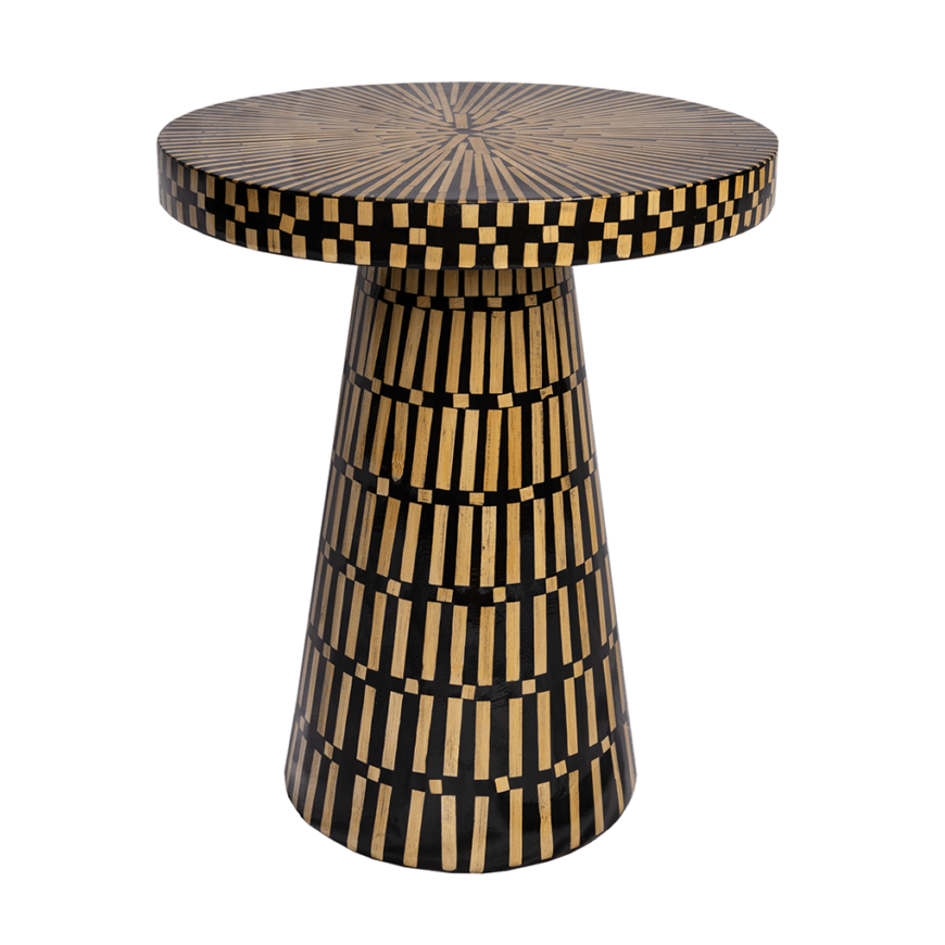 Black & Natural Bamboo Inlay Side Tables/Stool