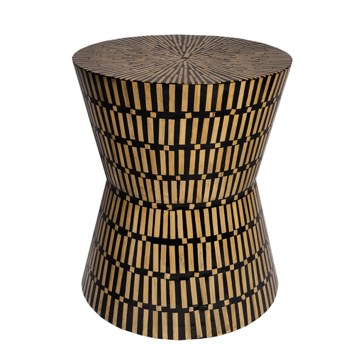 Black & Natural Bamboo Inlay Side Tables/Stool