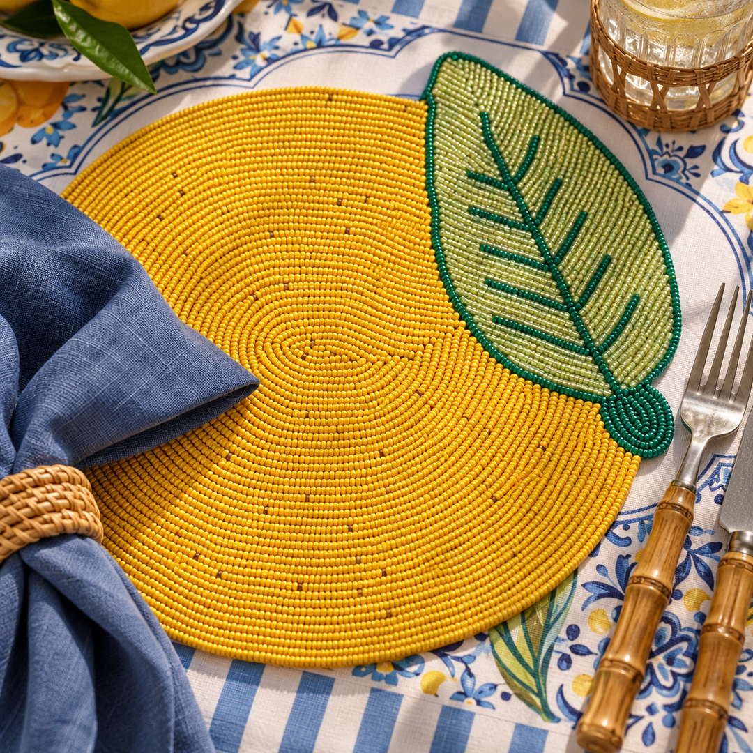 Beaded Yellow Lemon Placemats Set of 2