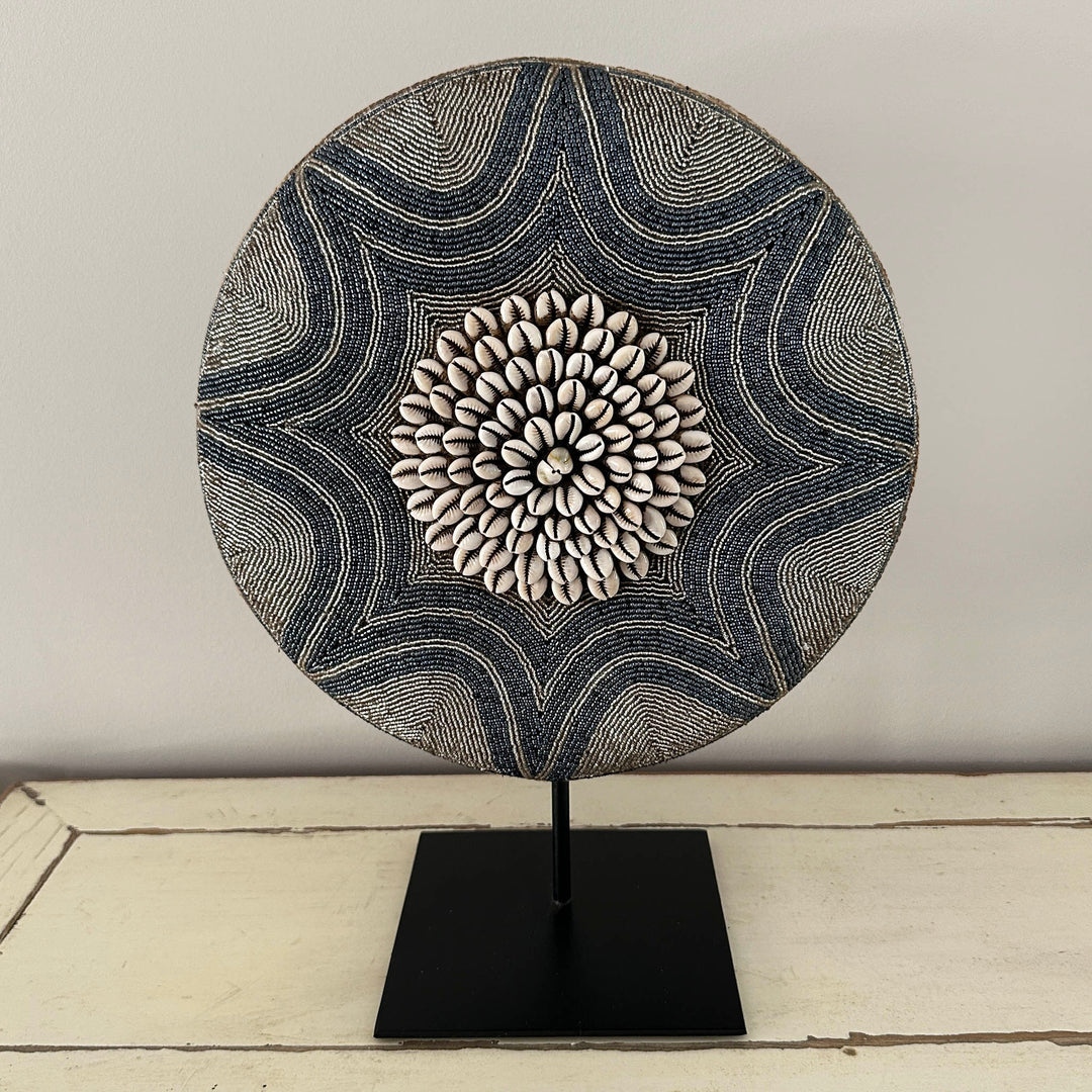 Beaded & Kori Shell Decorative Shield on Stand