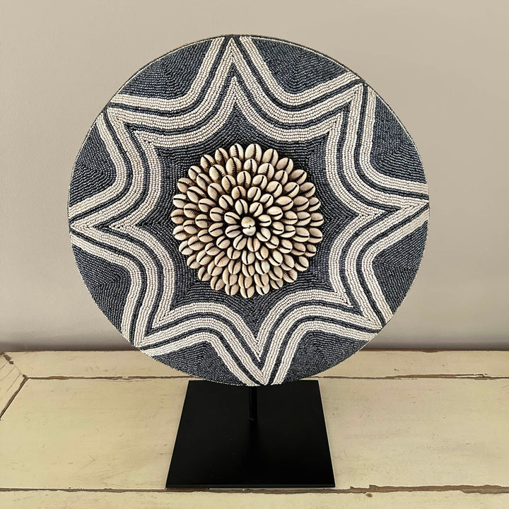 Beaded & Kori Shell Decorative Shield on Stand