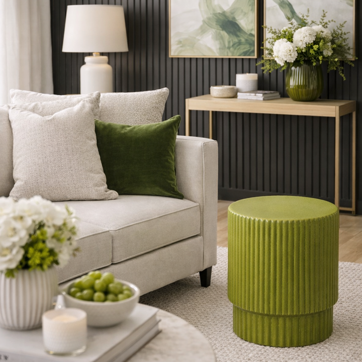 Stool - Ceramic Ribbed Chartreuse Green