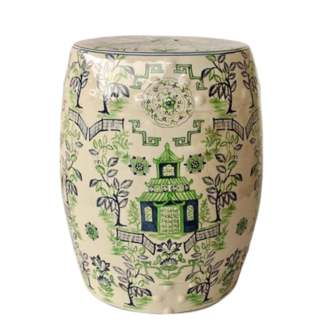 Ceramic Stool Blue & Green Pagoda